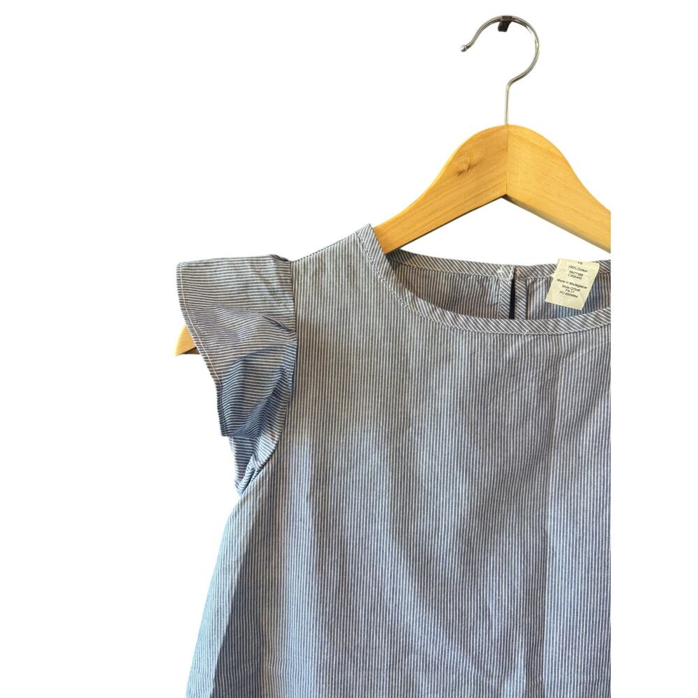 J.Crew (crewcuts) | Cotton Blue + White Striped Flutter Sleeve Top | Size 10
